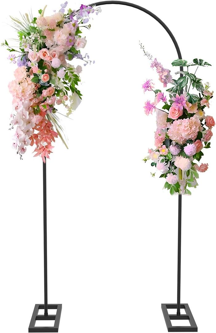 Queension 6FT Metal Wedding Arch Stand for Ceremony, Backdrop Frame With Base for Birthday Party, Baby Shower, Balloon Decorations, Black