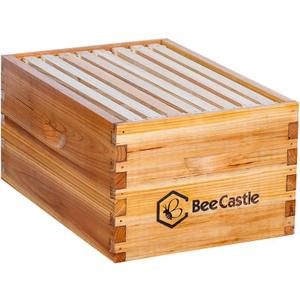 BeeCastle Heavy Wax Coated Langstroth Unassembled Deep/Brood Box with Frames and Beeswax Coated Foundation Sheet (8 Frame)