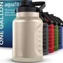 AQUAFIT 1 Gallon Insulated Water Bottle (Cold for 48 Hrs) - BPA Free & Leak Proof - 128oz Stainless Steel Jug - Big Water Bottle with Handle for Gym, Hiking, Camping & Travel (Coastal Sand)
