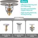 Universal Bathroom Sink Stopper with Hair Catcher, for 1.04-1.97 Inch Drain Hole, Spring Core Bathtub Drain Cover, Pop Up Sink Plug Basin Drain Strainer, Large Lid Gray