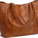 KKXIU Large Tote Bag for Women with Zipper Work Leather Travel Purse and Handbags (Brown)
