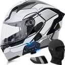 Bluetooth Modular Motorcycle Helmets, DOT Approved Flip Up Full Face Motorcycle Dual Visor Helmet, with Dual Speakers and Microphone, for Adults Men and Women