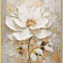 Large Hand Painted Flower Oil Painting for Ofiice-3D White Floral Canvas Wall Art for Bedroom- Framed Modern Artwork for Living Room Home Decoration 32x48inches