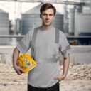 TCCFCCT High Visibility Shirt for Men Class 3 Construction Shirts with Pocket, Hi Vis Reflective Safety Work Shirts for Men Women, Short Sleeves, Durable & Breathable, DC-Light Gray 3XL