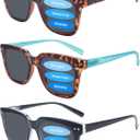 COJWIS 3-Pack Progressive Multifocus Reading Sunglasses for Women Men UV Protection Trifocal Sun Readers with Spring Hinge (3 MIX, 2.75, multiplier_x)