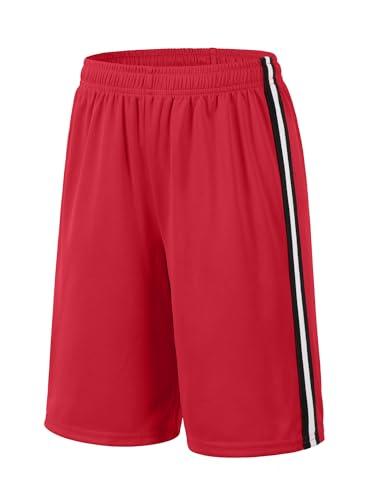 Somaibo Boys Athletic Shorts, Kids Basketball Quick Dry Mesh Short No Pocket for Youth Soccer Gym Red, Size 160