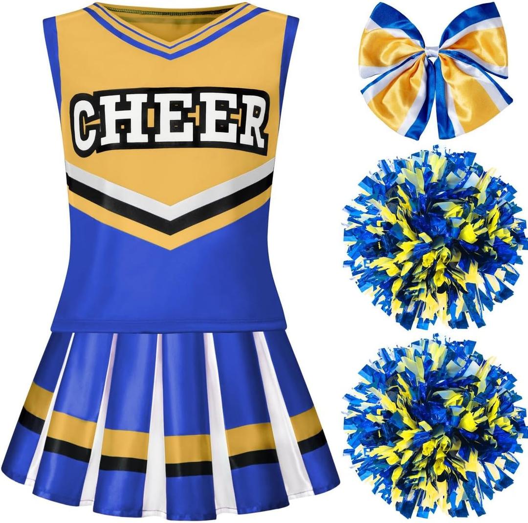 Spooktacular Creations Girl Cheerleader Costume, Halloween Cute Cheer Uniform Outfit with Accessories for Dress Up Parties (Blue, L)