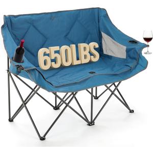 ARROWHEAD OUTDOOR Portable Folding Double Duo Camping Chair Loveseat w/ 2 Cup & Wine Glass Holder, Heavy-Duty Carrying Bag, Padded Seats & Armrests, Supports up to 500lbs, USA-Based Support, X-Large