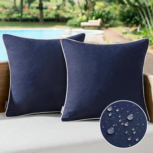 MIULEE Pack of 2 Outdoor Waterproof Throw Pillow Covers Decorative Farmhouse Linen Pillow Covers Solid Color Couch Pillow Covers for Patio Tent Bed Balcony Couch Sofa Living Room 18x18 Inch Navy