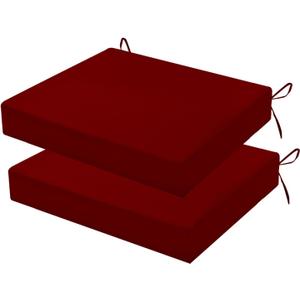 Outdoor Chair Cushions Set of 2, 18.5 x 16 Inch Patio Chair Cushions for Outdoor Furniture, Water Resistant Outdoor Patio Chair Cushions with Non-Slip Ties(Dark Red)