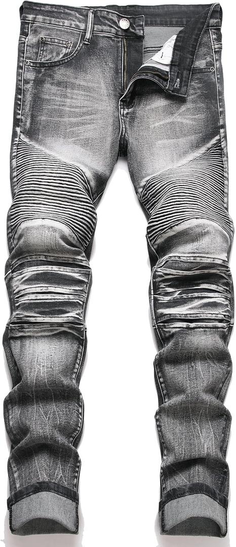 OIIIO Men's Retro Straight-Fit Stretch Jean (Gray)