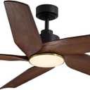 60 Inch Wood Ceiling Fans with Lights, Large Walnut Ceiling Fan, 3CCT, Dimmable LED Light, 6 Speeds, Reversible DC Motor, Timer, Black Ceiling Fan for Living Room, Farmhouse, Patio