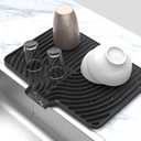 Silicone Drying Mat for Kitchen Counter , Dish Drying Rack Matt with Built in Drain, Small Dry Mats for Dishes Drying Pad for Kitchen Counter (1812inch, black)