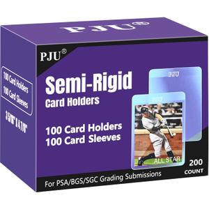 100ct Semi Rigid Card Holders & 100ct Card Sleeves for PSA, SGC, BGS, CSG Graded Card Submissions, Semi Rigid Card Sleeves, Baseball Card Protectors, PSA Graded Card Sleeve for Trading Card