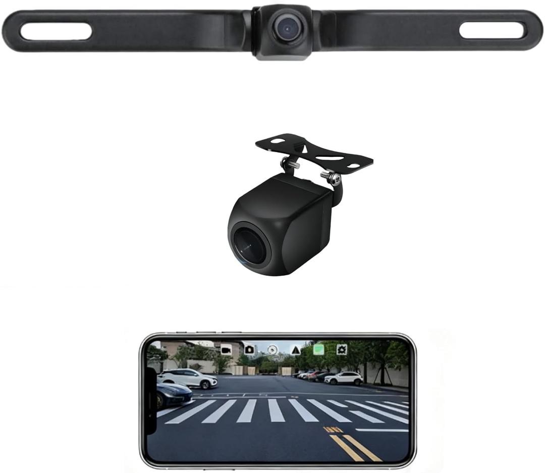 5G WiFi Wireless Backup Camera AHD 1080P License Plate Camera for iPhone iPad Android Smart Phones Clear Night Vision IP68 Waterproof Rear/Front View Reverse Camera for Sedans SUV MPV Van Pickup