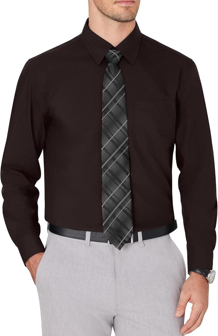 J.VER Men's Dress Shirts Wrinkle Free Long Sleeve Formal Shirt Solid Business Casual Button Down Shirts for Wedding Prom (XX-Large, Dark Brown)
