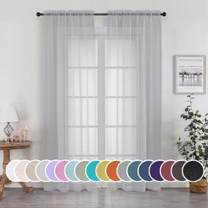 OWENIE Light Grey Sheer Curtains 84 inches Long 2 Panels Set for Bedroom Living Room, Soft Solid Living Room Sheer Curtain, Rod Pocket Light Filtering Farmhouse Curtains, 2 Pcs Each 42 W x 84" L