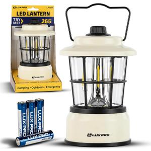 LUXPRO Retro LED Lantern - Battery-Powered Emergency Lantern - Water Resistant - Bright LED Lamp for Indoor & Outdoor Use - Use for Tents, Hiking or Hurricane Prep (Beige, Pack of 1)
