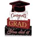 Cinnvoice 4 Pcs Graduation Table Decor 2026 Congrats Grad Centerpiece Class of 2026 Wood Sign Graduation Tiered Tray Decor Farmhouse Congratulate Gifts for Home Shelf Party Decorations(Black Maroon)