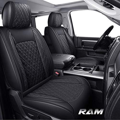 YIERTAI 5pcs Car Seat Covers Compatible with Dodge Ram Custom Fit 2009-2024 1500 2010-2024 2500 3500 Pickup Classic Laramie Bighorn Mega Cab Limited Longhorn Waterproof Leather, Full Set Black