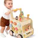 Pithfor Wooden Activity Cube Push Walker, Wooden Baby Walker, Montessori Toys for Babies 10-12 Months 1 2 3 Years Old Boys & Girls, Help Learning to Walk & Sit-to-Stand