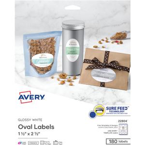 Avery Printable Blank Oval Labels, 1.5" x 2.5", Glossy White, 180 Customizable Labels (22804) (One Size)