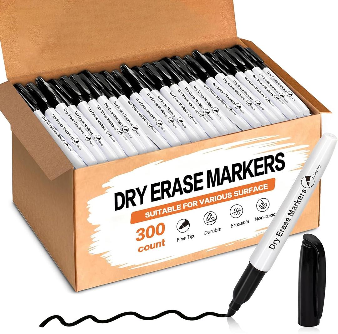 300 Count Black Dry Erase Markers Bulk, Fine Tip Whiteboard Marker, Low Odor Dry Erase Pens for Back to School Supplies