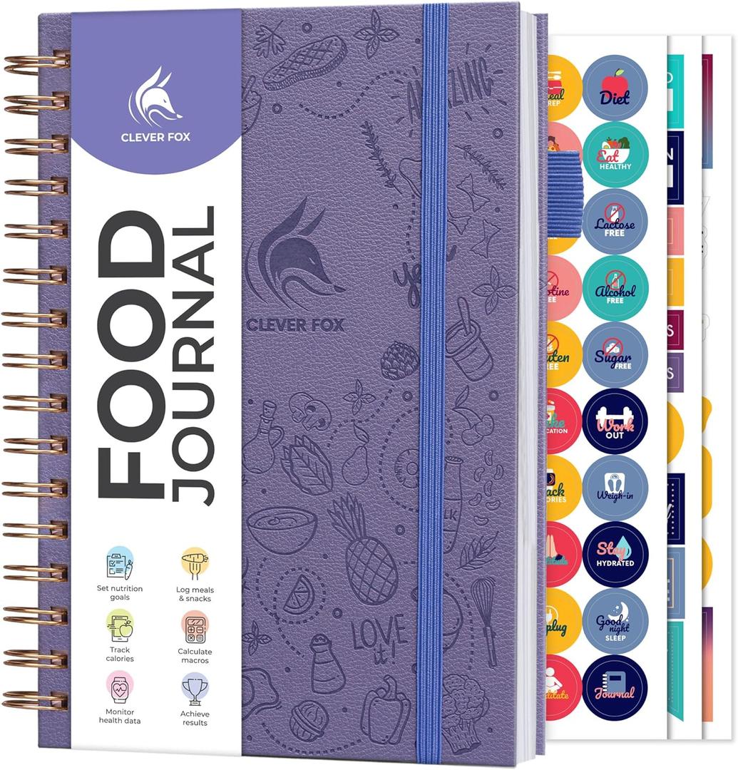 Clever Fox Food Journal Spiral - Daily Food Diary, Meal Prep Planner to Track Calories & Nutrients, Weight Loss Tracker Notebook (Lavender) (A5 (5.8'' x 8.3''))