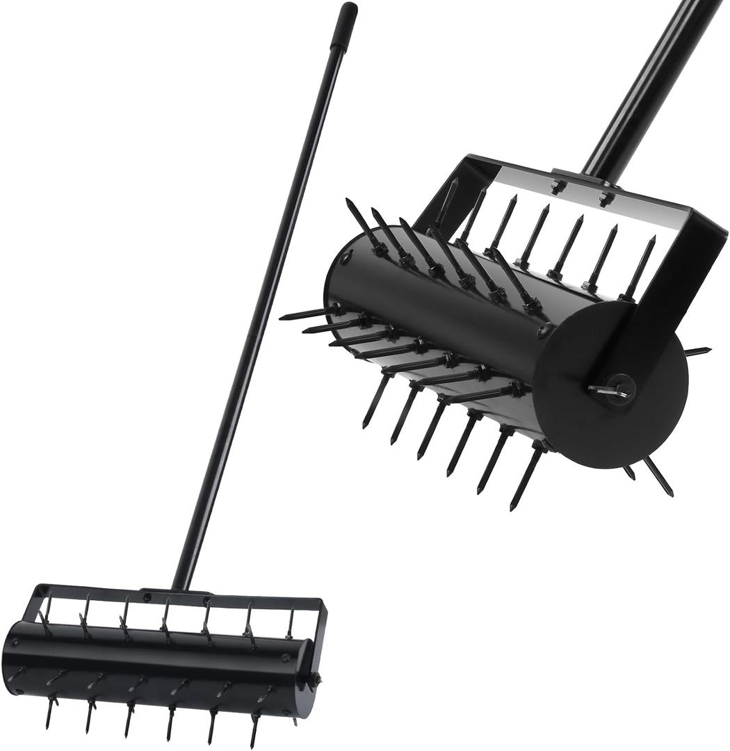 Rolling Lawn Aerator Roller with 42 Reinforced Steel Spikes, Heavy Duty Manual Lawn & Yard Aerator Tool, Pre-Assembled Push Grass Aerator with Adjustable Handle for Garden Soil