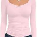 Trendy Queen Womens Long Sleeve Tops Going Out Top Trendy Cute Shirt Y2k Clothes Fashion Clothing Fall Outfits 2026 (X-Large, Pink)