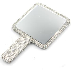 Rhinestone Hand Mirror - Bling Mirror with Dazzling Rhinestones, Perfect for Makeup and Decoration - Ideal Gift for Women and Girls (Square Silver)