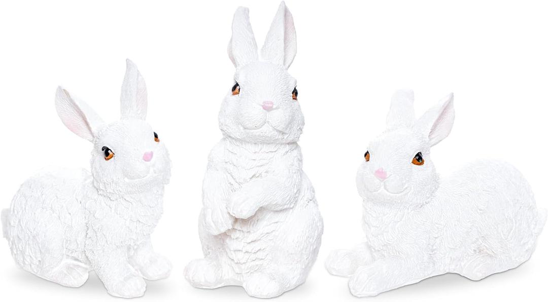 3 Pcs Easter Rabbit Figurines, Spring Bunny Statue Gifts, Cute Easter Decor Bunny Decorations for Table Home Garden
