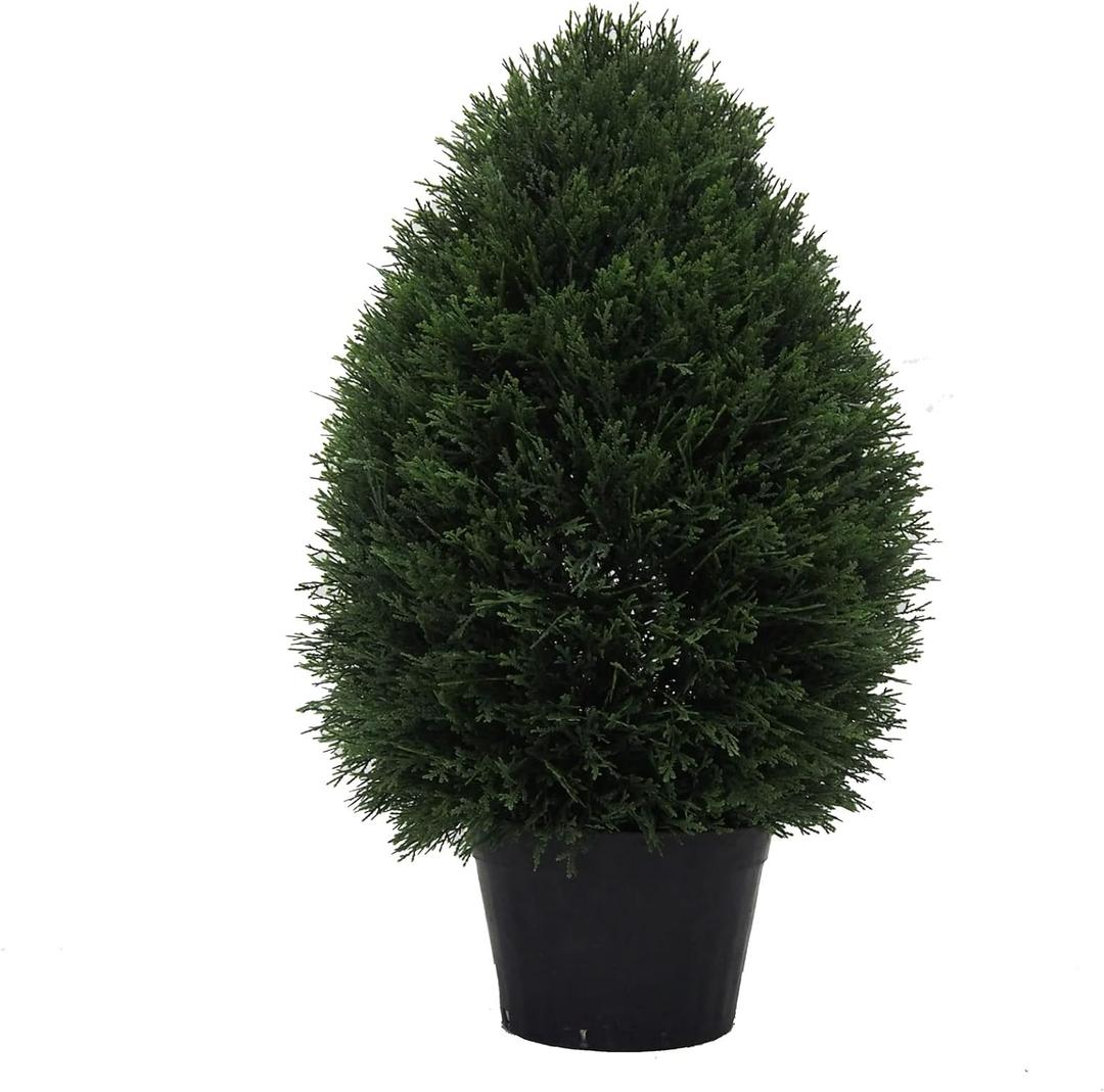 Vickerman 24" Artificial Potted Cedar Teardrop Shaped Bush - Realistic Faux Cedar Topiary Decoration - for Indoor/Outdoor Use - Reliable and Durable (24-Inch)