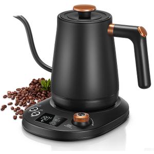 Electric Gooseneck Kettle, Tea Kettle 1 Temperature Control, 0.8L Pour Over Electric Kettle for Coffee & Tea, Hot Water Boiler, Stainless Steel Inner, 1200W Rapid Heating,LCD Display,Matte Black