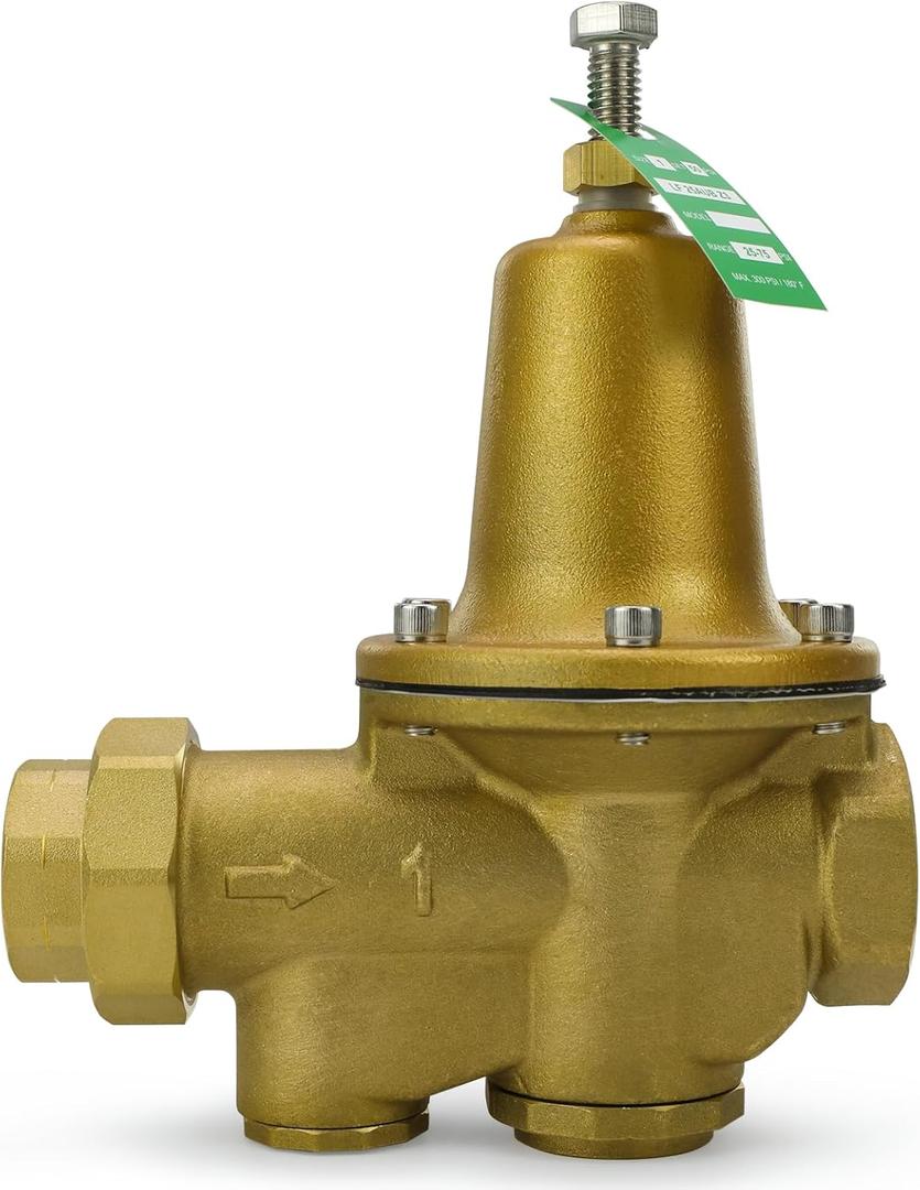 LF25AUB-Z3 Water Pressure Reducing Valve 1 Inch NPT Female Union + NPT Female, Polymer Seat, Adjustable 25-75 PSI