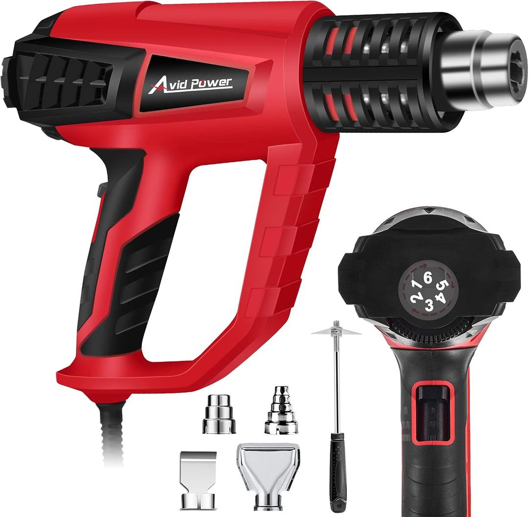 AVID POWER 1500W Heat Gun with Variable Speed, Hot Air Gun 122-1022, 3-Temp Settings, Five Nozzle Attachments for Crafts, Tube Bending, Stripping Paint