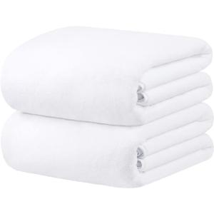 JML Luxury Hotel & SPA Oversized Bath Towels (2 Pack, 40"x80") - 350GSM High-Density Fleece Towel Sets - Super Soft and Absorbent, Lint Free, Fade Resistant Extra Large Bath Sheet, White