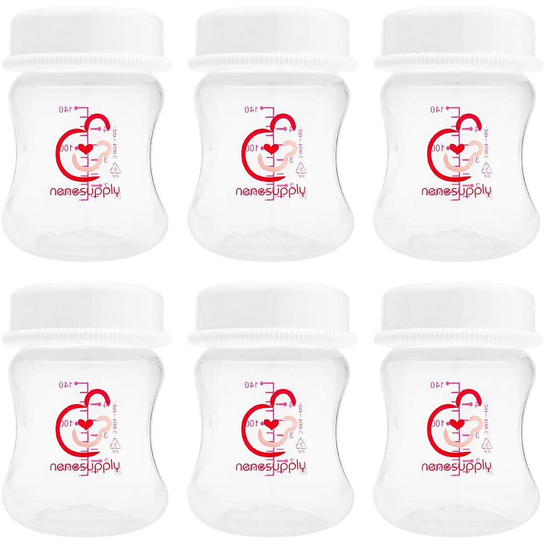 Nenesupply 4.7oz 6pc Wide Neck Breast Pump Bottles Use on Pumping with Spectra S1 S2 Synergy Gold Pumps Breastmilk Storage and Collection Replace Spectra Bottles for Pumping Wide Mouth (1 Count (Pack of 6))