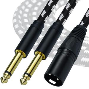 Dual 1/4 TS Mono to XLR Male Y Splitter Cable, 10 Feet Stereo L/R Quarter Inch to XLR Instrument Cable, for Mixer, Electric Drum, Keyboard Recording, Nylon Braided, Black White Color