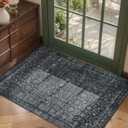 Entryway Rug Door Mat, Washable Samll 2x3 Rug, Black Boho Front Door Mat, Non Slip Area Rugs, Low Pile Throw Accent Entry Carpet for Indoor Entrance, Bathroom and Kitchen(Black 2x3ft)