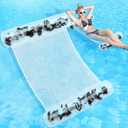 Sratte Pool Float and Water Hammock, Summer Clear Pool Tube with Feather, Multi Purpose Inflatable Water Floaties PVC Material for Adults, Swimming Pool, Lake, Beach, Pool Accessories (Black, White)