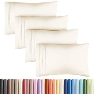 Queen Pillow Cases Set of 4 - Ultra Soft Hotel Quality Pillowcase Covers - Luxury Comfy Bedding for Women, Men, Kids & Teens - Machine Washable Pillow Protectors - 4 Pieces Set - Queen Size Off White