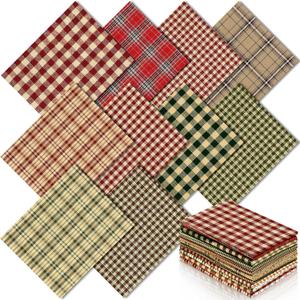 Hahafelt 9 Pcs Vintage Christmas Quilting Fabric 18 x 22 Inch Plaid Homespun Cotton Fabric Jelly Squares Lattice Rustic Precut Santa Claus Quilting Strips for Xmas Craft Sewing DIY