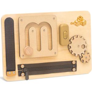 deMoca Baby Busy Board for 1 Year Old, Premium Montessori Toddler Travel Toy with Educational Activities, Sensory Travel Toys for Toddlers 1-3, Wooden Busy Board, Gift for Boy & Girl (Standard, Nature)