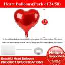 18 Inch Red Heart Balloons, 24 Pcs Valentine's Day Foil Heart Shaped Balloons Decoration for Romantic Valentines Wedding Bridal Shower Anniversary Engagement Valentine's Day Party Supplies