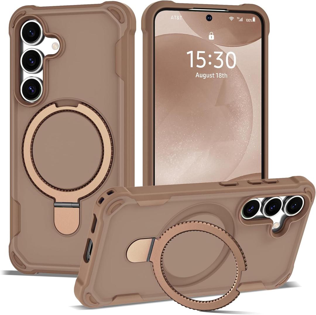 Designed for Samsung Galaxy S24 & S25 Case 6.2'' with Magnetic Ring Stand [Military Drop Protection][Compatible with MagSafe] Shockproof S24 & S25 Phone Case for Men Wowen,Brown 2585