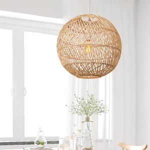 Natural Rattan Pendant Light,Woven Round Chandelier Pendant Lamp Shade,Hanging Ceiling Light, Handmade Lampshade for Kitchen Island Dining Room
