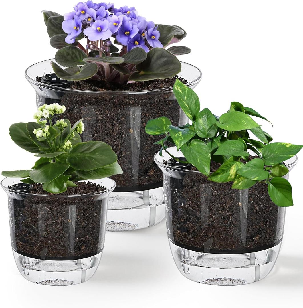 Plant Pots 6/5/4 inch Set of 3, Self Watering Pots for Indoor Outdoor Plants Flowers, Self Watering Planters with Reservoir, Drainage Hole and Absorbent Cotton Rope