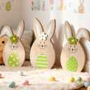 Easter Bunny Decorations 3 Pcs Wooden Rabbits Spring Decorations for Home, Easter Decor Topiary Bunny Ornament Tiered Tray Wood Bunnies Table Decor for Farmhouse Party Office Mantle Centerpieces