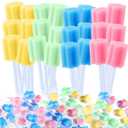 TrelaCo 500 Pcs Toothettes Oral Swabs Bulk Disposable Mouth Cotton Swabs Multicolor Sponge Individually Wrapped for Elderly Adults Oral Cavity Mouth Cleaning (Plum Blossom)